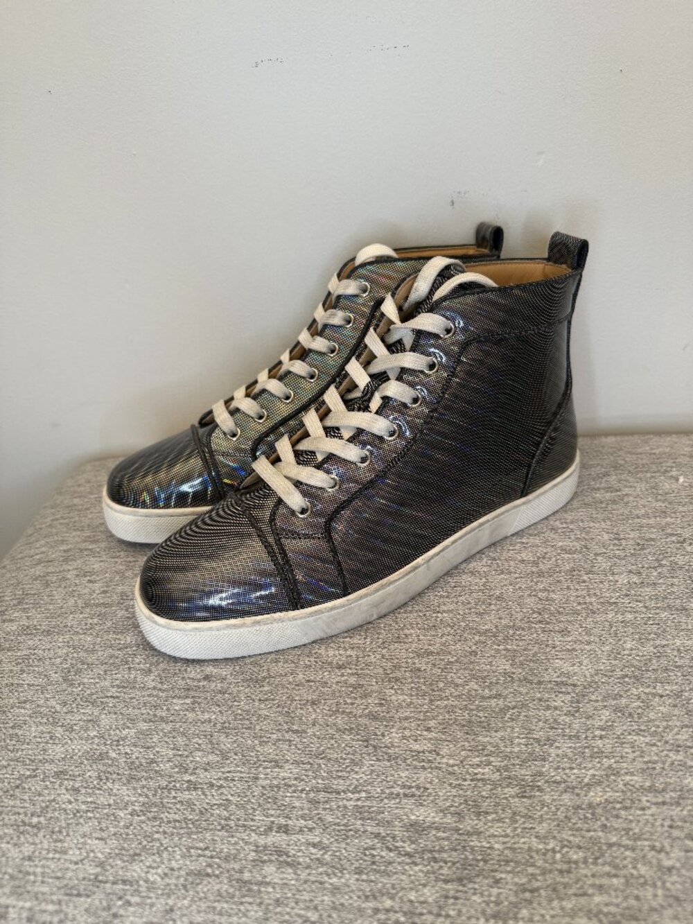 Christian Louboutin Holographic Men's Orlato High Top Patent Leather Sneaker 10